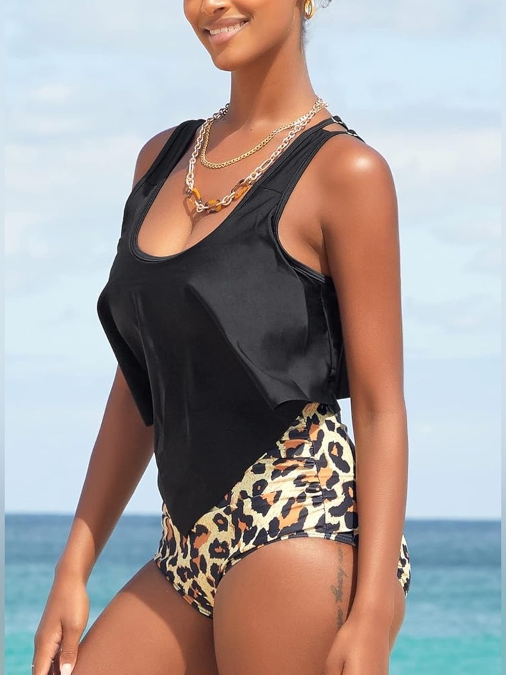 Black & Leopard One-Piece Swimsuit size small